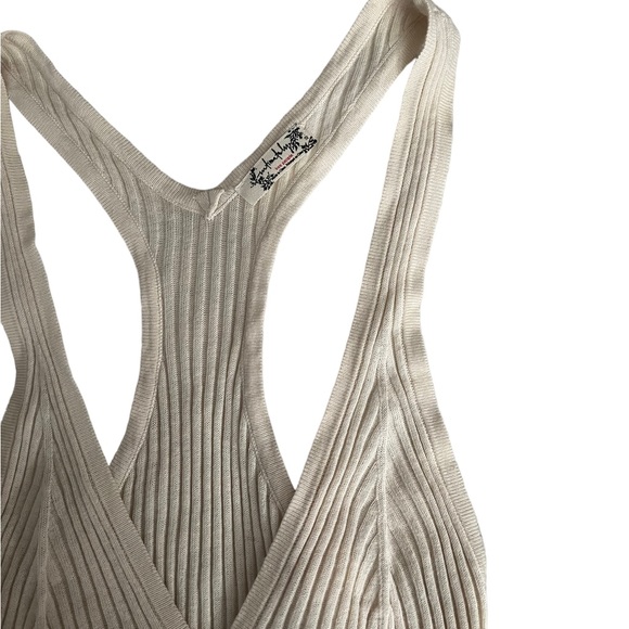 FREE PEOPLE Knit Cream Beige Button Down Tank Top - Picture 2 of 5